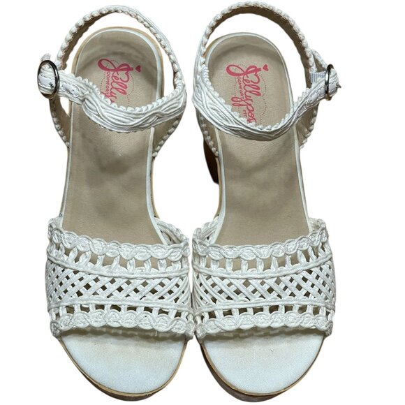 Jellypop Danielle  White Crochet Platform Sandals 10  Buckle Strap & Chunky Hell - Picture 5 of 16